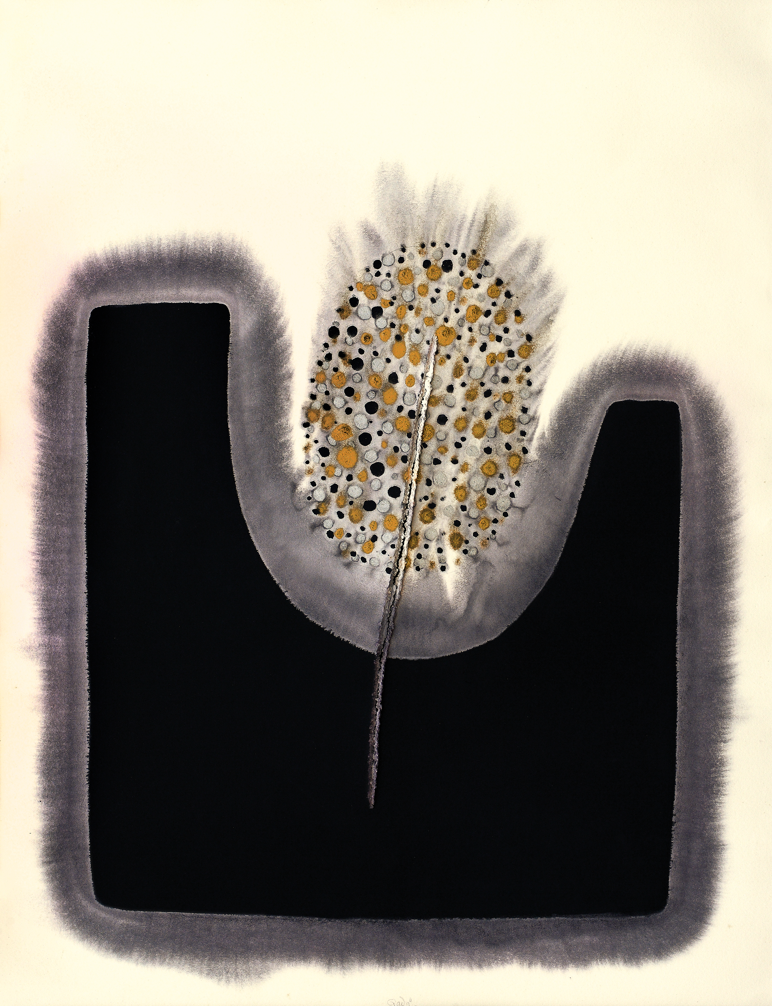 Sohan Qadri, Untitled, 1991, Ink dyes and incision on paper, 24" x 18.5"