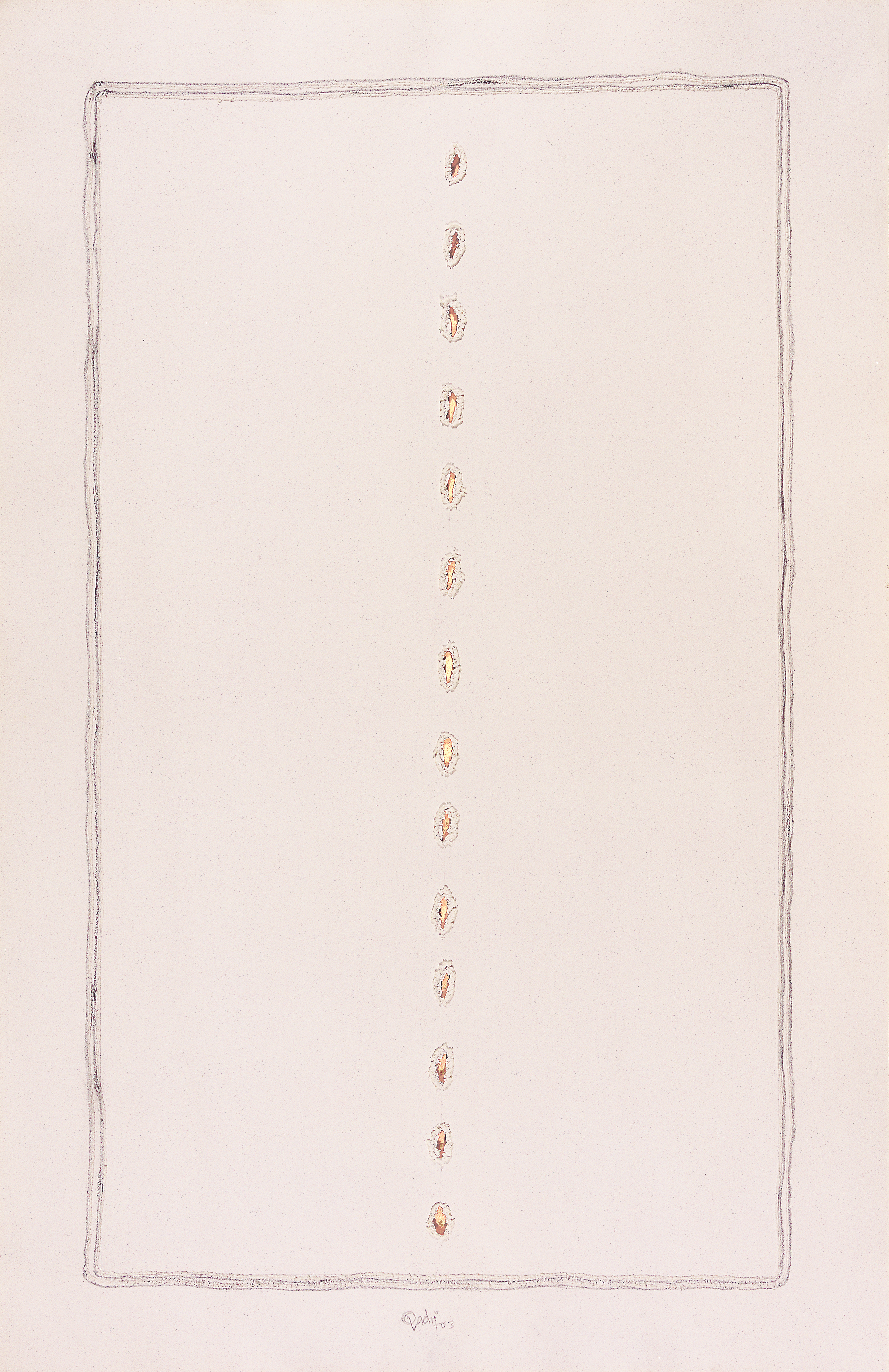 Untitled, 2003, Ink dyes and incision on paper, 39.5" x 25.5"