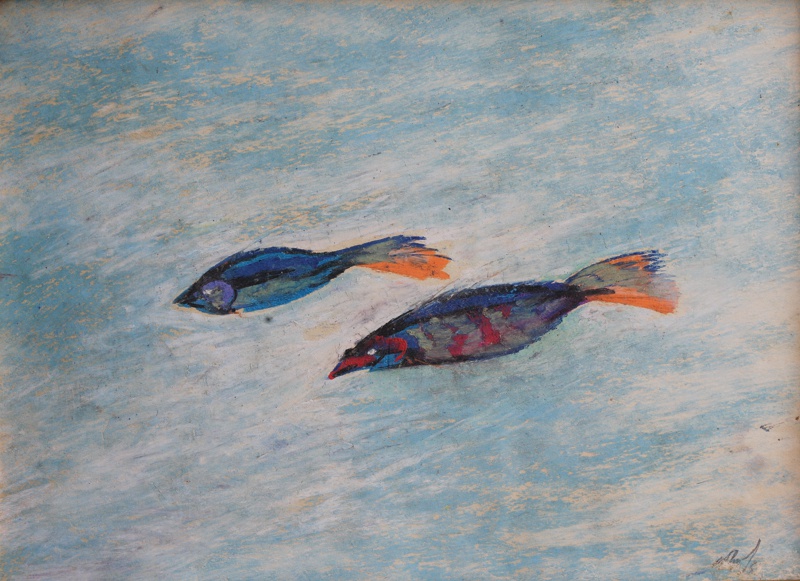 Gopal Ghose, Untitled (Fish), 1961, Pastel on paper