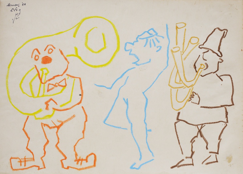 M F Husain, Untitled (Circus Series), 1969, Pastel on paper