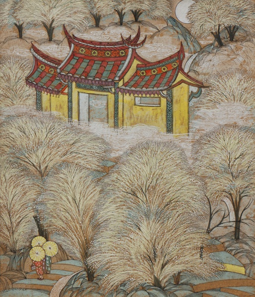 A A Almelkar, Untitled (Japanese Garden), 1957, Gouache on paper
