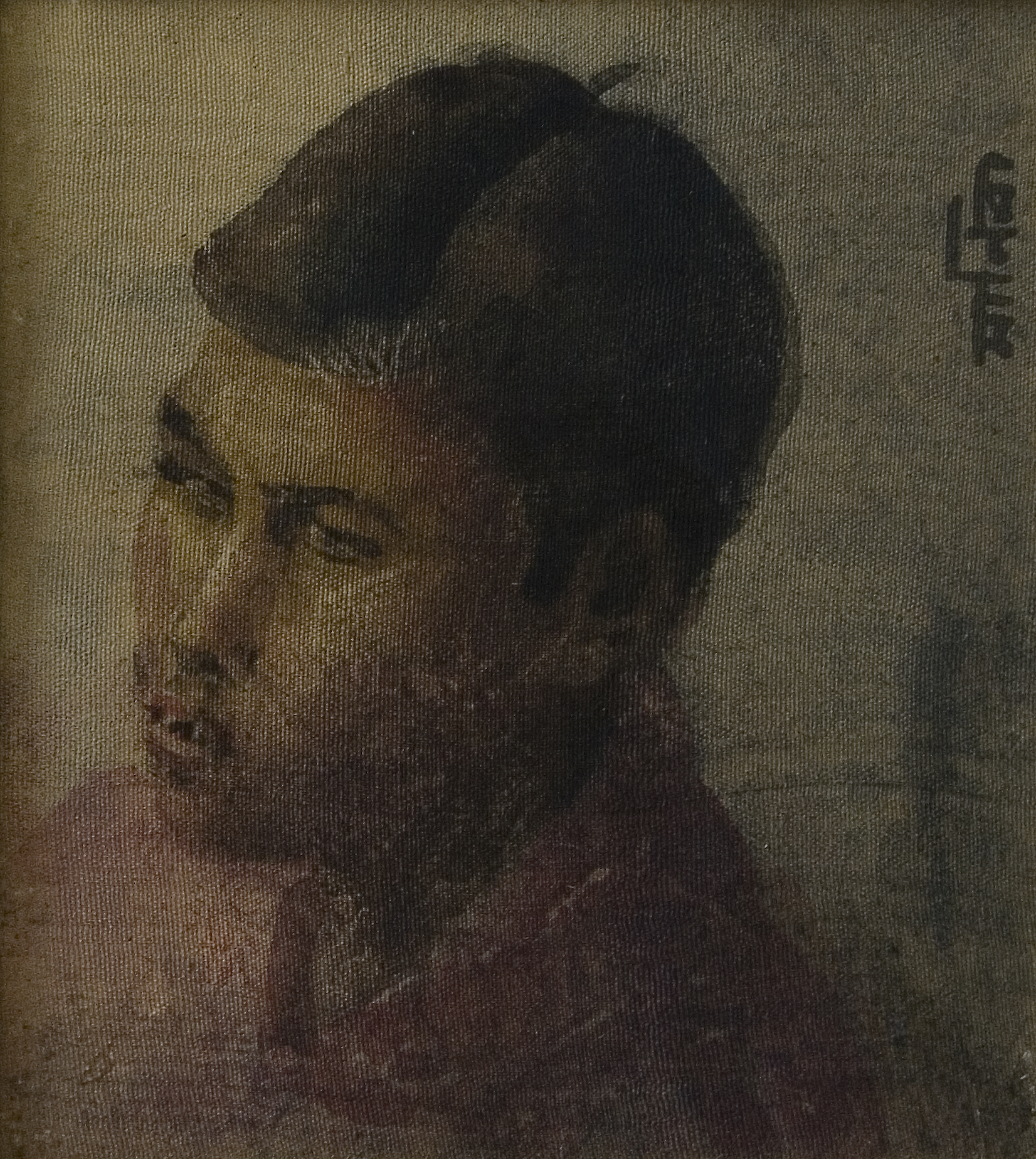 Maniklal, water colour on silk,1960's, portrait study, 4 x 4 inch