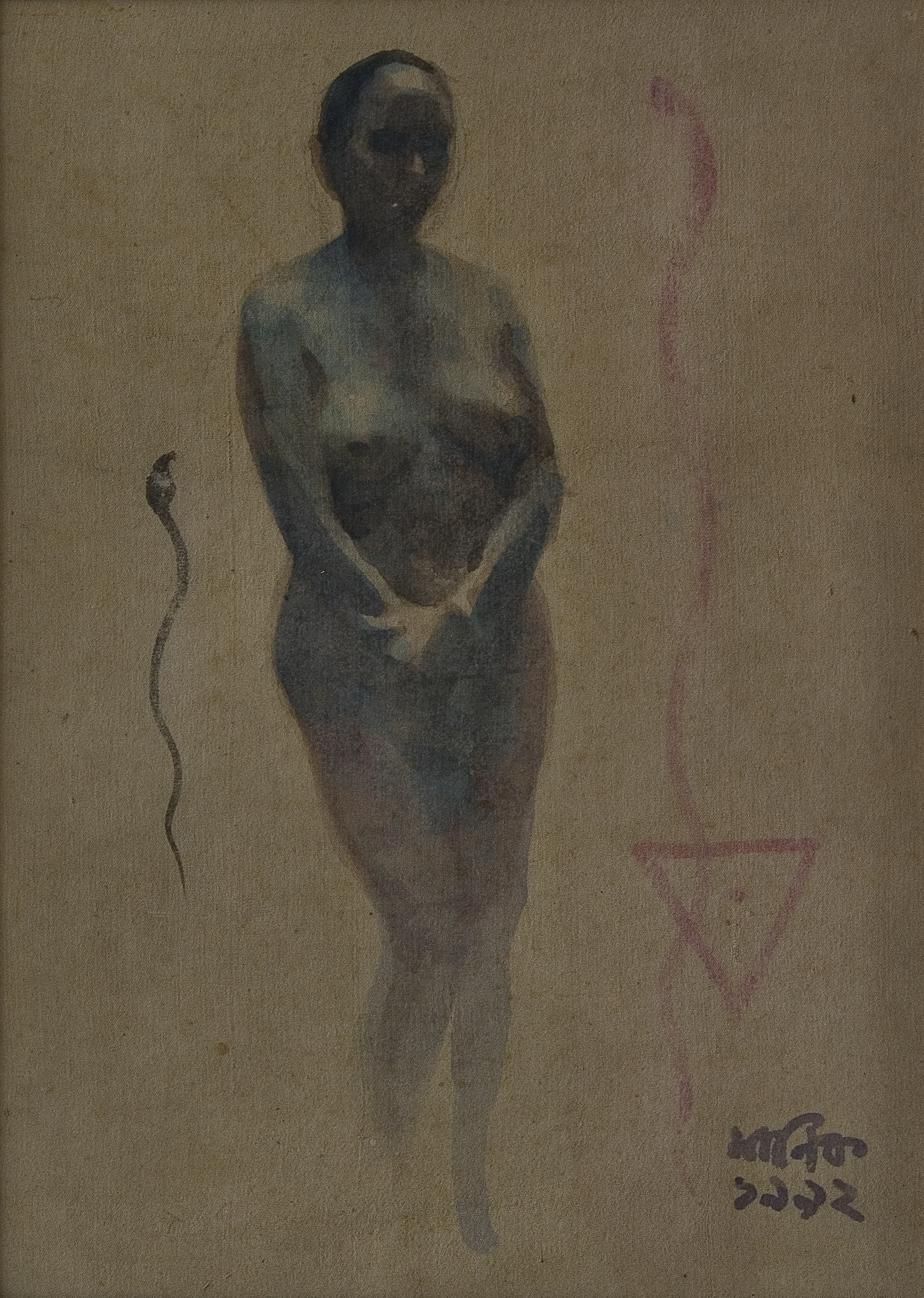 Maniklal, water colour on silk, Kulakundalini,1992, 11x8 inch