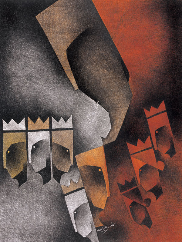 Ashok Bhowmick, Dynasty I, 2005, Acrylic, pen, and ink on paper