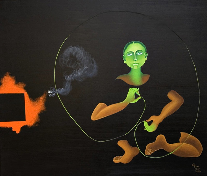 Arpana Caur, Green Circle, 2006, Oil on canvas