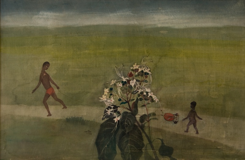 Maniklal Banerjee, Children at Play, 1994, Watercolor on silk