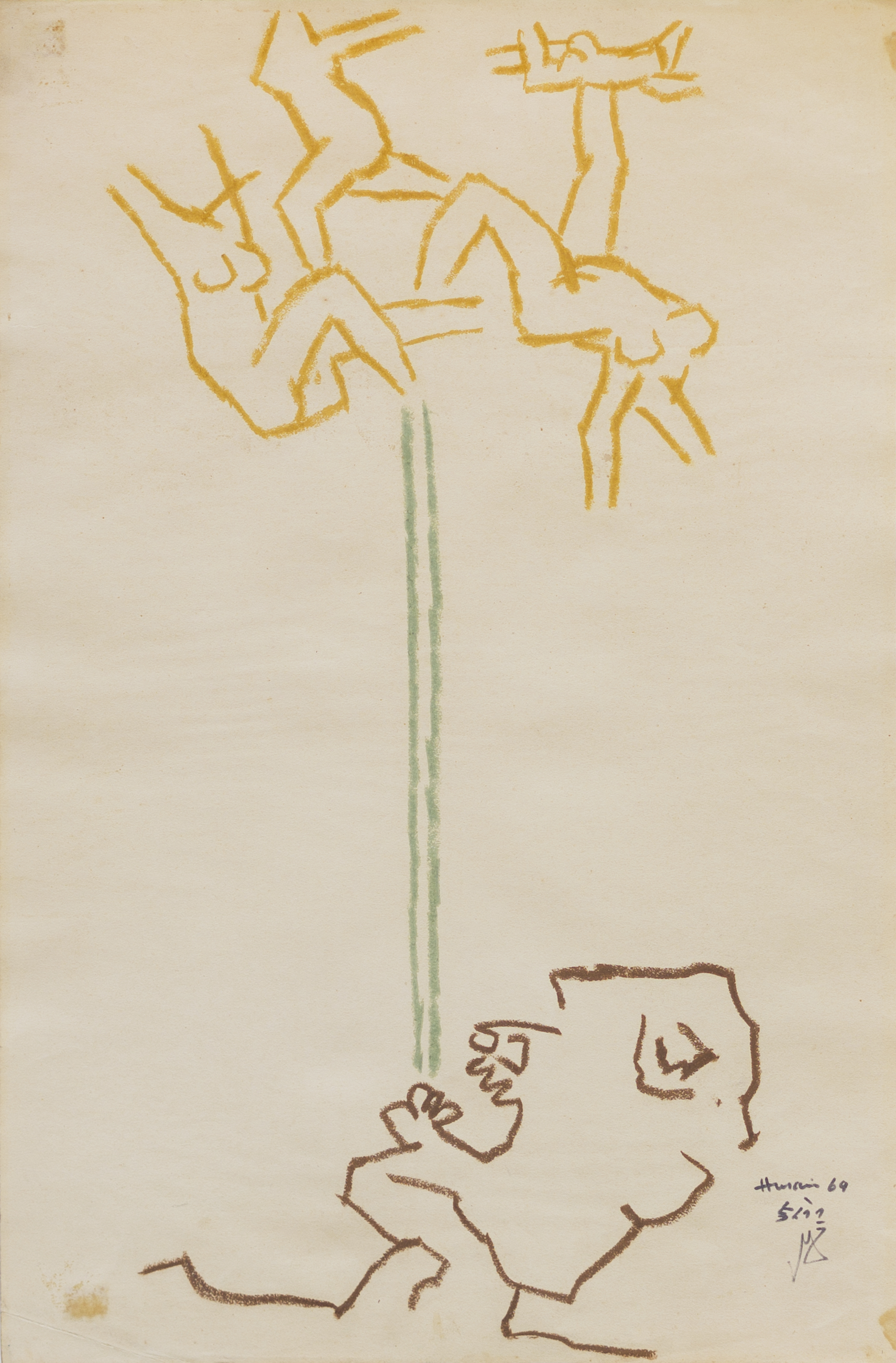 M F Husain, Untitled (Circus Series), 1969, Crayon on paper