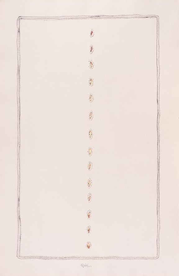 Untitled, 2003, Ink dyes and incision on paper, 39.5" x 25.5"