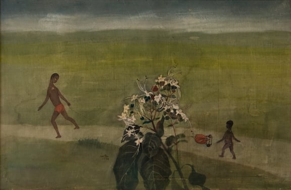 Maniklal Banerjee, Children at Play, 1994, Watercolor on silk