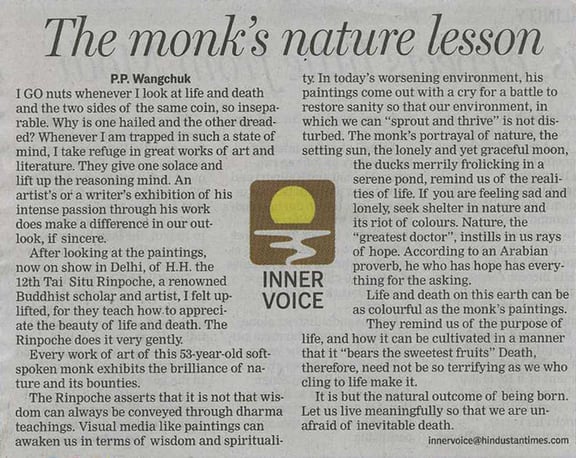 Hindustan Times, 7 December 2007: The Monk's Nature Lesson