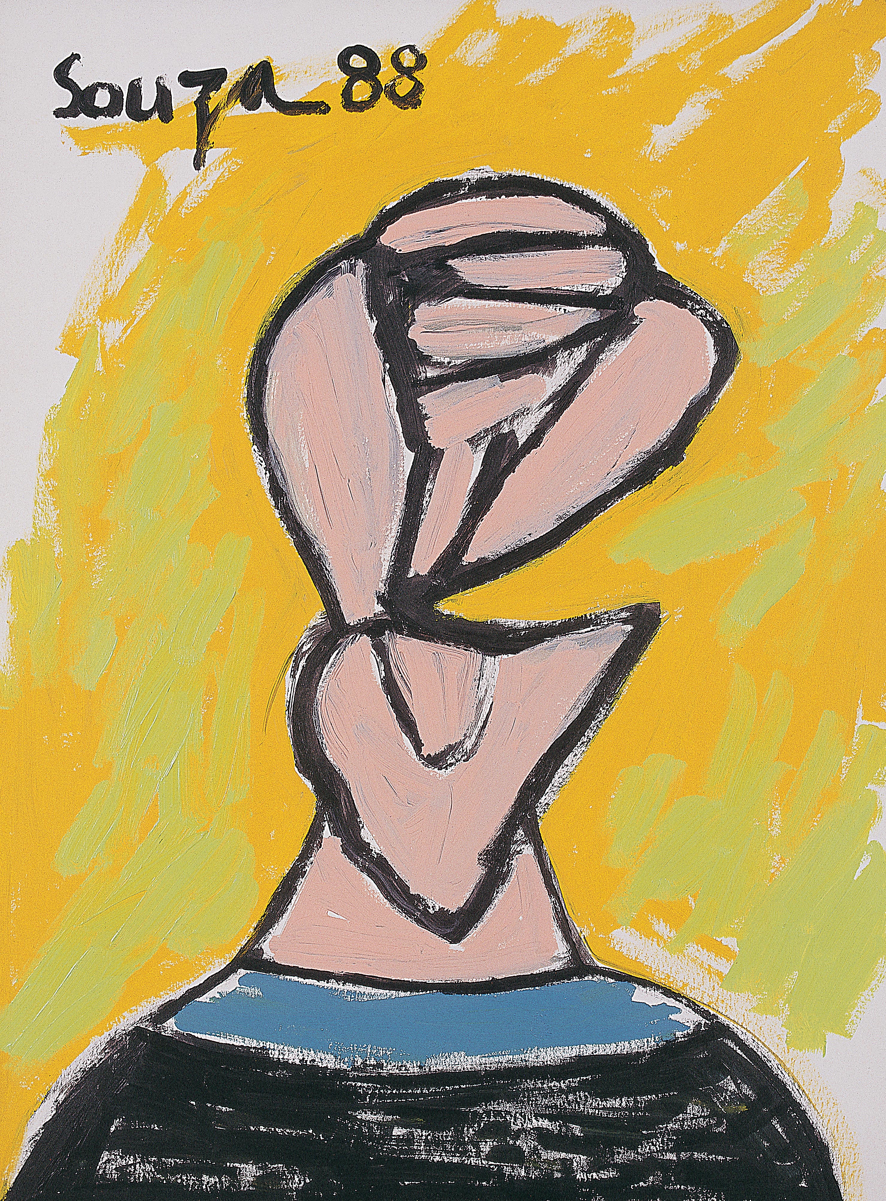 F N Souza, Untitled (Pink Head), 1988, Acrylic on paper, 30 x 22 inches